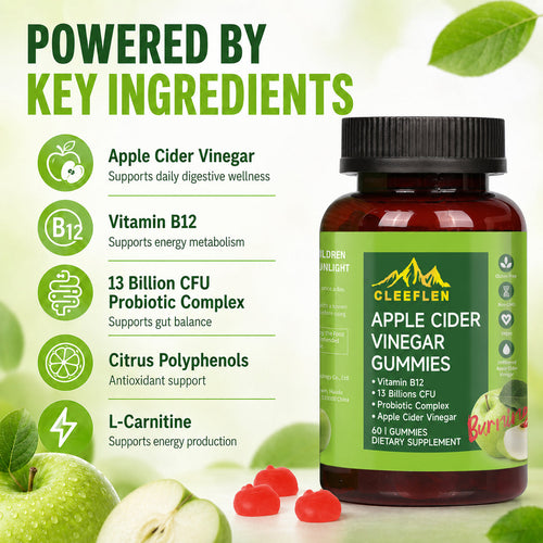 Apple Cider Vinegar Gummies with Viamin B12, ACV with Probiotics Cleeflen
